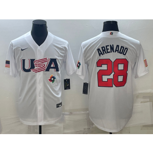 MLB Cardinals USA Baseball 28 Nolan Arenado White 2023 World Baseball Classic Men Jersey 1