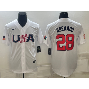 MLB Cardinals USA Baseball 28 Nolan Arenado White 2023 World Baseball Classic Men Jersey 3