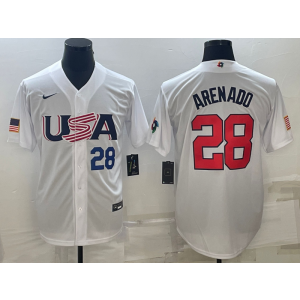 MLB Cardinals USA Baseball 28 Nolan Arenado White Blue 2023 World Baseball Classic Men Jersey 1
