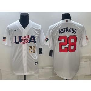 MLB Cardinals USA Baseball 28 Nolan Arenado White Gold 2023 World Baseball Classic Men Jersey 1
