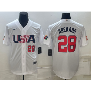 MLB Cardinals USA Baseball 28 Nolan Arenado White Red 2023 World Baseball Classic Men Jersey 1
