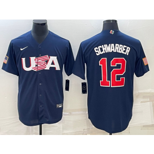 MLB Cubs 12 Kyle Schwarber Blue 2023 World Series Cool Base Men Jersey 1
