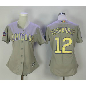 MLB Cubs 12 Kyle Schwarber Gray World Series Champions Gold Program Cool Base Women Jersey