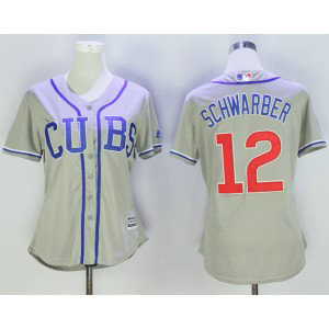MLB Cubs 12 Kyle Schwarber Grey Cool Base Women Jersey