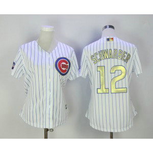 MLB Cubs 12 Kyle Schwarber White 2017 Gold Program Cool Base Women Jersey