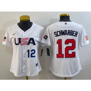 MLB Cubs 12 Kyle Schwarber White 2023 World Baseball Classic Women Jersey
