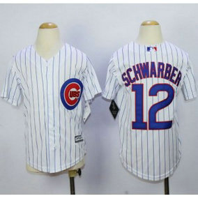 MLB Cubs 12 Kyle Schwarber White(Blue Strip) Cool Base Youth Jersey