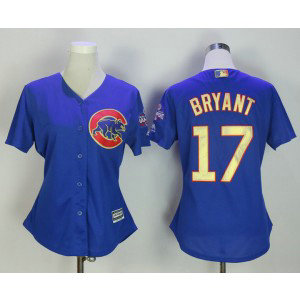 MLB Cubs 17 Kris Bryant Blue World Series Champions Gold Program Cool Base Women Jersey