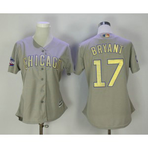 MLB Cubs 17 Kris Bryant Gray World Series Champions Gold Program Cool Base Women Jersey