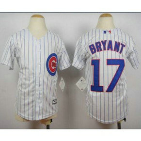 MLB Cubs 17 Kris Bryant White(Blue Strip) Cool Base Youth Jersey