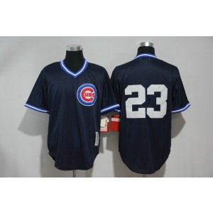 MLB Cubs 23 Ryne Sandberg Navy Mitchell and Ness Throwback Men Jersey