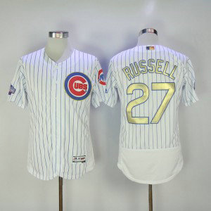 MLB Cubs 27 Addison Russell White 2017 Gold Program Flexbase Men Jersey