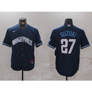 MLB Cubs 27 Seiya Suzuki Blue City Nike Cool Base Men Jersey