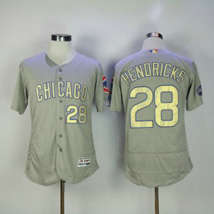 MLB Cubs 28 Kyle Hendricks Grey World Series Champions Gold Program Flexbase Men Jersey
