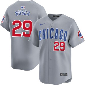 MLB Cubs 29 Michael Busch Grey Nike Cool Base Men Jersey