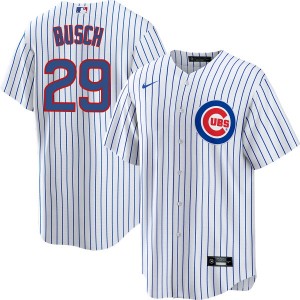 MLB Cubs 29 Michael Busch White Nike Cool Base Men Jersey