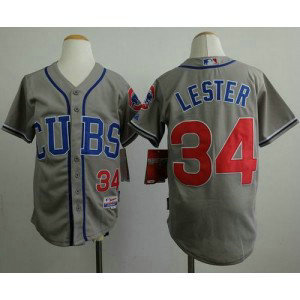 MLB Cubs 34 Jon Lester Grey Alternate Road Cool Base Youth Jersey MLB Cubs 34 Jon Lester Grey Alternate Road Cool Base Youth Jersey