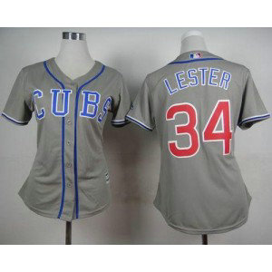 MLB Cubs 34 Jon Lester Grey Alternate Road Women Jersey