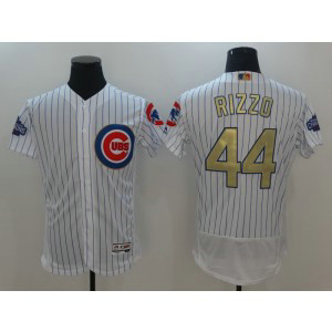 MLB Cubs 44 Anthony Rizzo White World Series Champions Gold Program Flexbase Men Jersey