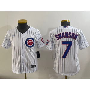 MLB Cubs 7 Dansby Swanson White Nike Cool Base Youth Jersey