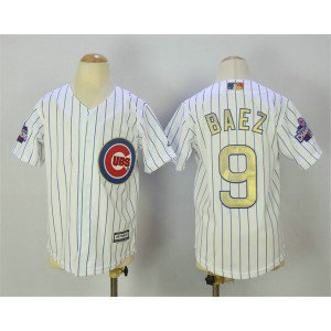 MLB Cubs 9 Baze White World Series Champions Gold Program Cool Base Youth Jersey MLB Cubs 9 Baze White World Series Champions Gold Program Cool Base Youth Jersey