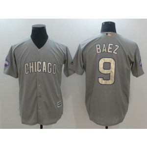 MLB Cubs 9 Javier Baez Grey World Series Champions Gold Program Cool Base Men Jersey