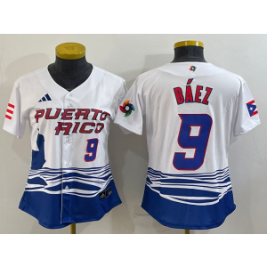 MLB Cubs 9 Javier Baez White 2023 World Baseball Classic Women Jersey