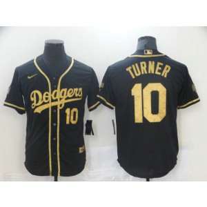 MLB Dodgers 10 Justin Turner Black Gold Nike Cool Base Men Jersey