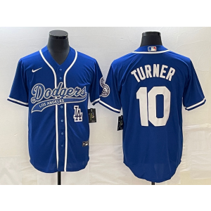 MLB Dodgers 10 Justin Turner Blue Baseball Nike Cool Base Men Jersey