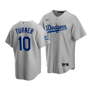 MLB Dodgers 10 Justin Turner Grey 2020 World Series Champions Cool Base Men Jersey