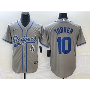 MLB Dodgers 10 Justin Turner Grey Baseball Logo Nike Cool Base Men Jersey