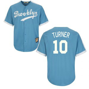 MLB Dodgers 10 Justin Turner Light Blue Cooperstown Throwback Men Jersey