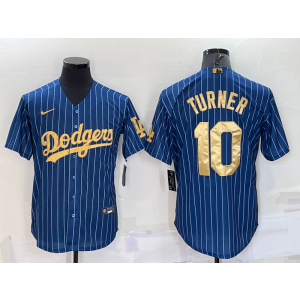 MLB Dodgers 10 Justin Turner Navy Gold Nike Cool Base Men Jersey