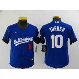 MLB Dodgers 10 Justin Turner Royal 2021 City Connect Cool Base Youth Jersey MLB Dodgers 10 Justin Turner Royal 2021 City Connect Cool Base Youth Jersey