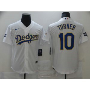 MLB Dodgers 10 Justin Turner White Champion Cool Base Men Jersey