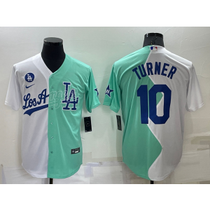 MLB Dodgers 10 Justin Turner White Green Cool Base Split Men Jersey