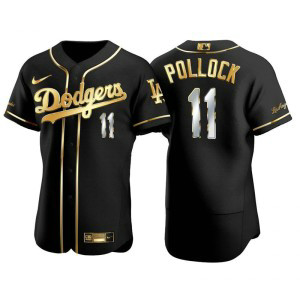 MLB Dodgers 11 A.J. Pollock Black Gold FlexBase Men Jersey