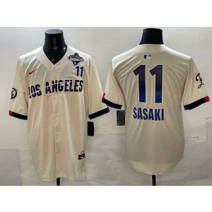 MLB Dodgers 11 R.Sasaki Cream City 2025 World Series Champion Nike Cool Base Men Jersey
