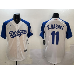 MLB Dodgers 11 R.Sasaki White Blue Nike Cool Base Men Jersey MLB Dodgers 11 R.Sasaki White Blue Nike Cool Base Men Jersey