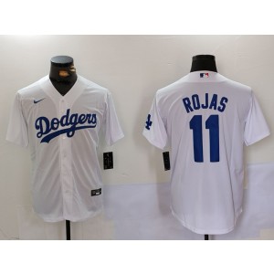 MLB Dodgers 11 Rojas White Nike Cool Base Men Jersey