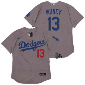 MLB Dodgers 13 Max Muncy Grey 2020 Nike Cool Base Men Jersey
