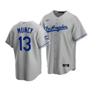 MLB Dodgers 13 Max Muncy Grey 2020 World Series Champions Cool Base Men Jersey