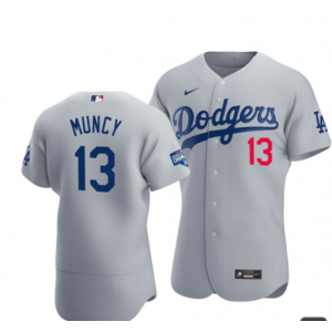 MLB Dodgers 13 Max Muncy Grey 2020 World Series Champions Flexbase Men Jersey