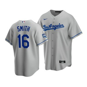 MLB Dodgers 16 Will Smith Grey 2020 World Series Champions Cool Base Men Jersey