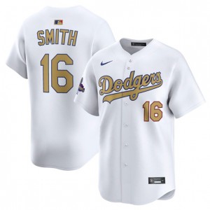 MLB Dodgers 16 Will Smith White 2025 Gold Collection Nike Cool Base Men Jersey