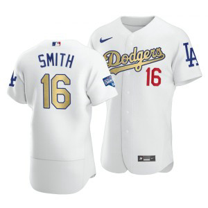 MLB Dodgers 16 Will Smith White Gold 2020 World Series Champions Flexbase Men Jersey