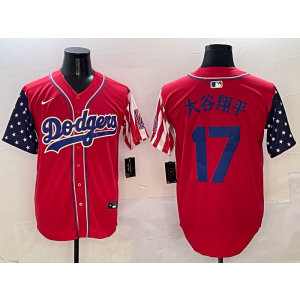 MLB Dodgers 17 大谷翔平 Red USA Flag Nike Cool Base Men Jersey MLB Dodgers 17 大谷翔平 Red USA Flag Nike Cool Base Men Jersey