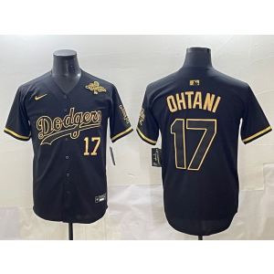 MLB Dodgers 17 Ohtain Black Gold 2025 World Series Champion Nike Cool Base Men Jersey