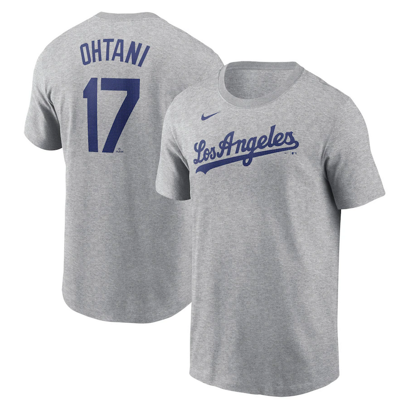 MLB Dodgers 17 Ohtani grey T-Shirt