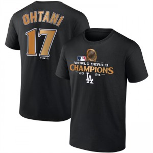 MLB Dodgers 17 Shohei Ohtani Black 2024 World Series Champions Name & Number T-Shirt